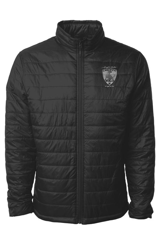 Black Puffer Jacket Grey Crest Logo
