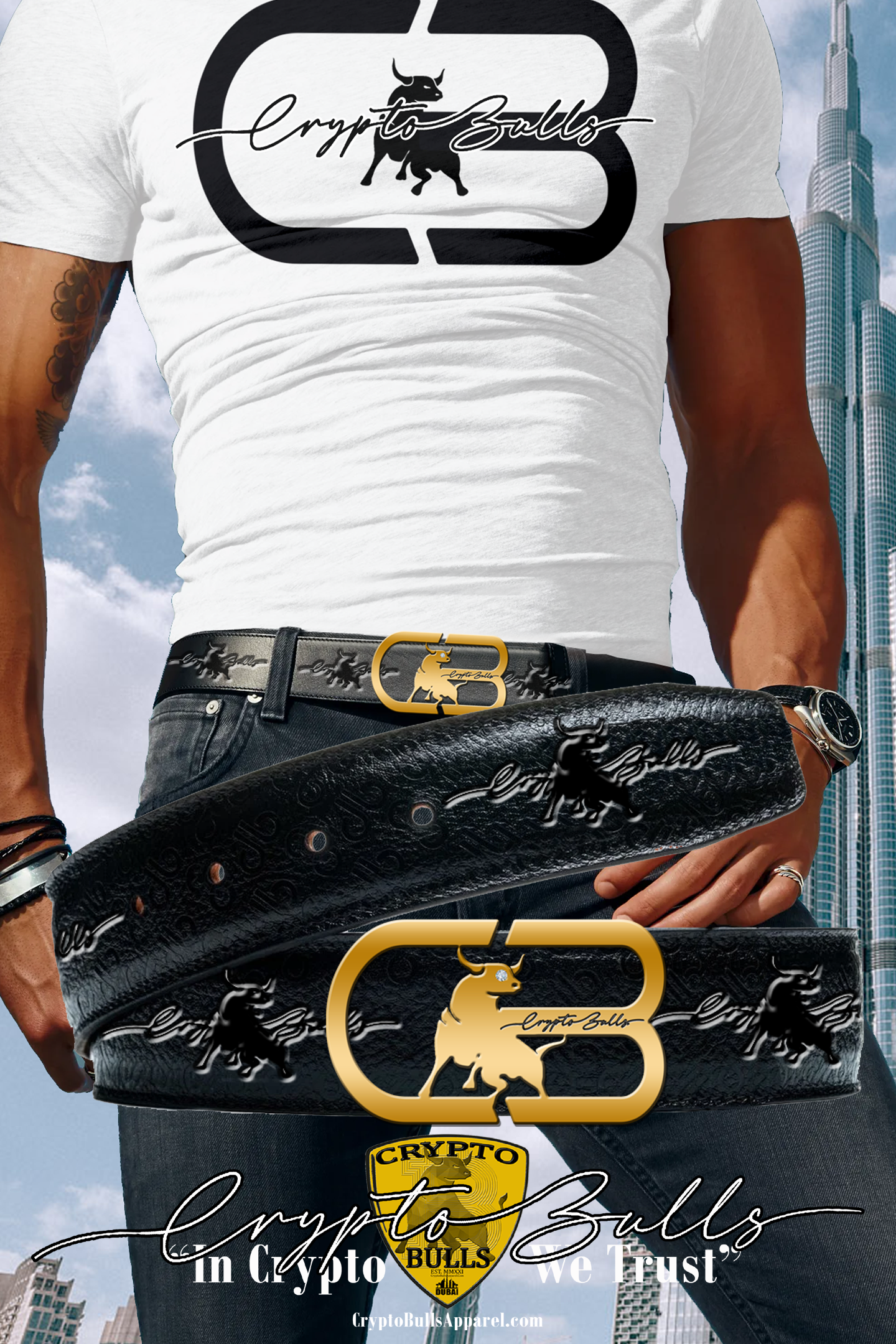 Gold Plated CB Logo with Bull Of Prosperity Buckle with Belt